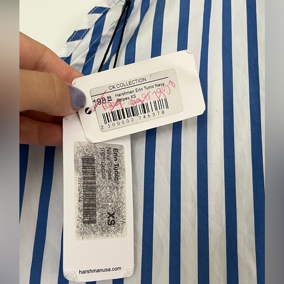 Harshman Blue and White Faux Wrap 100% Cotton Blouse Top - Picture 6 of 7